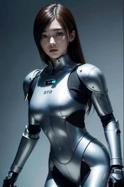 A female android made entirely of metal.、