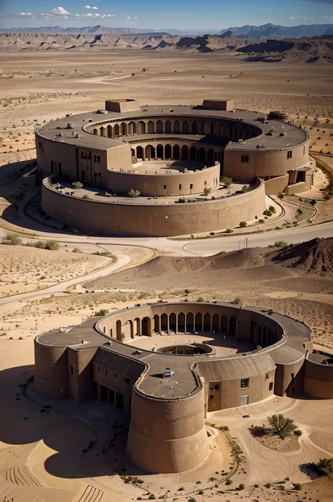 A military base, concealed within the contours of a desert mountain, stands as a testament to strategic planning and covert operations. The scene captures the hidden strength within the arid landscape.