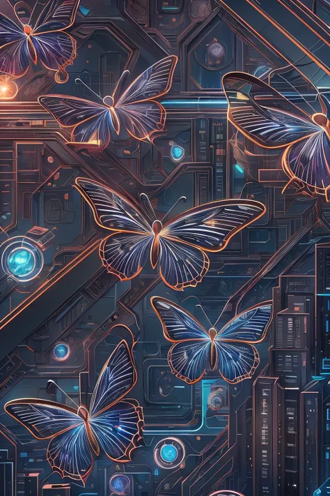 CircuitBoardAI butterfly close-up，The background is lightning, radiated butterfly,  butterfly in starry sky，Futuristic sci-fi butterfly, futuristic urban background，4K Highly Detailed Magical Digital Art, Highly detailed fantasy digital artwork, Epic surre...