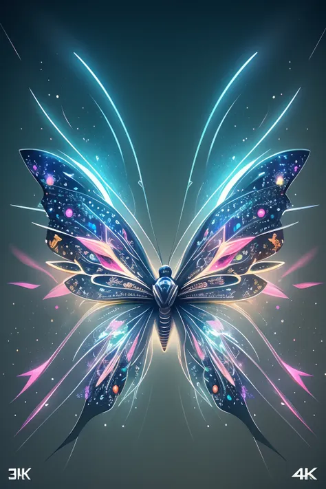 circuitboardai butterfly close-up，the background is lightning, radiated butterfly,  butterfly in starry sky，futuristic sci-fi bu...