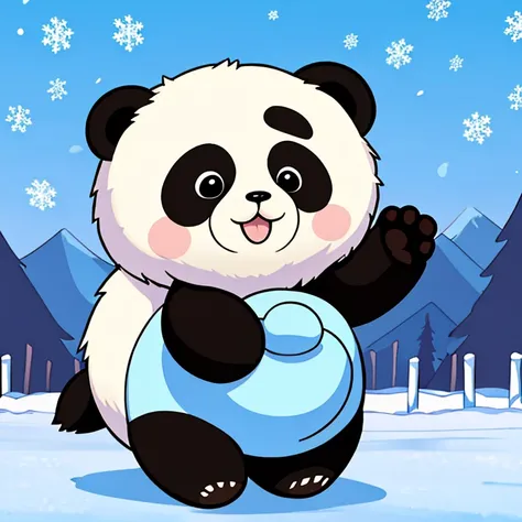 Cute panda saying ok、winter motif、8k、Animated