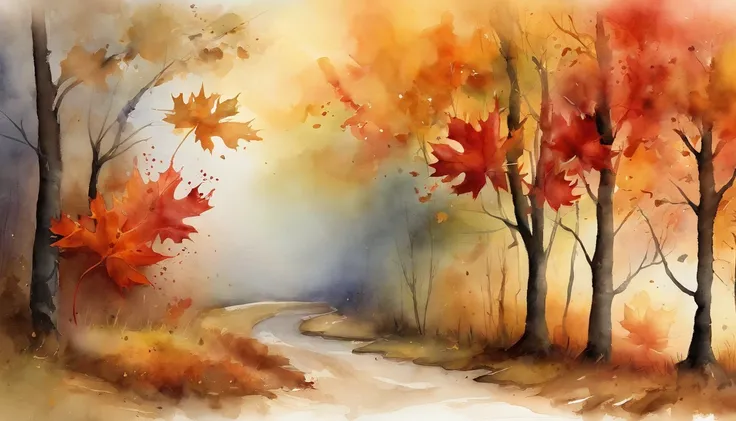 maple leaf，Dirt roads，the watercolor style