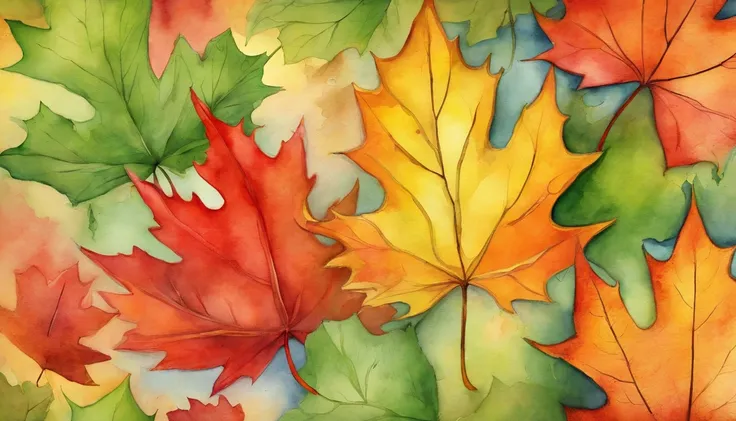 maple leaves，the watercolor style