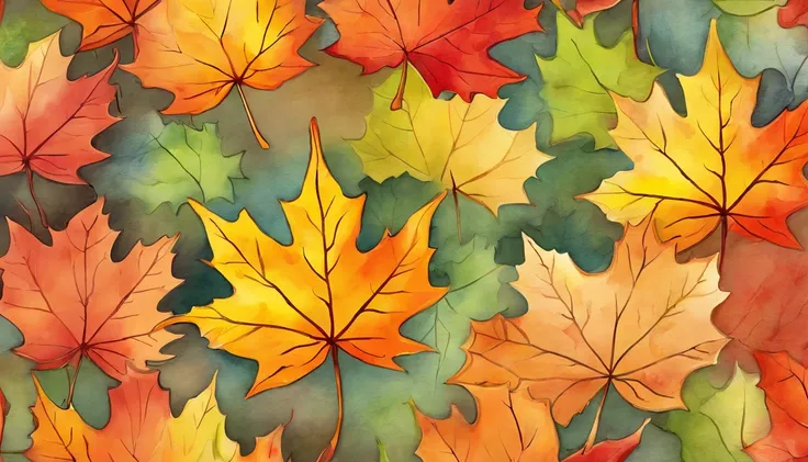 maple leaves，the watercolor style