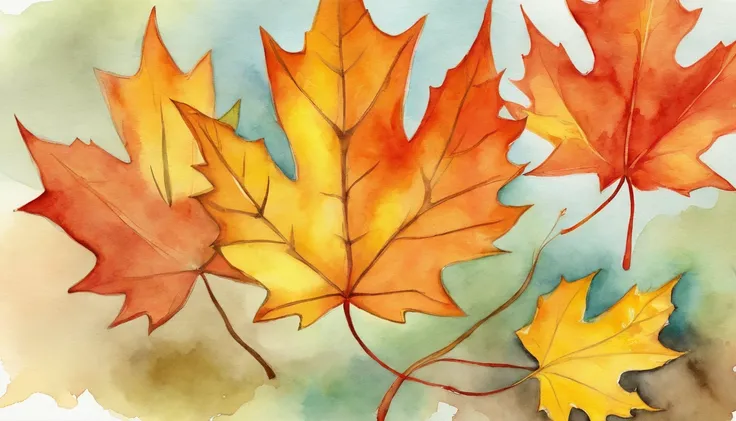 3 maple leaves，the watercolor style