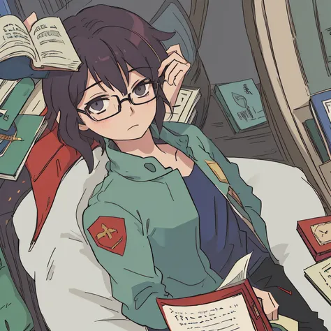 Anime boy with glasses and book in hand, imagem de alta qualidade estilo fanart