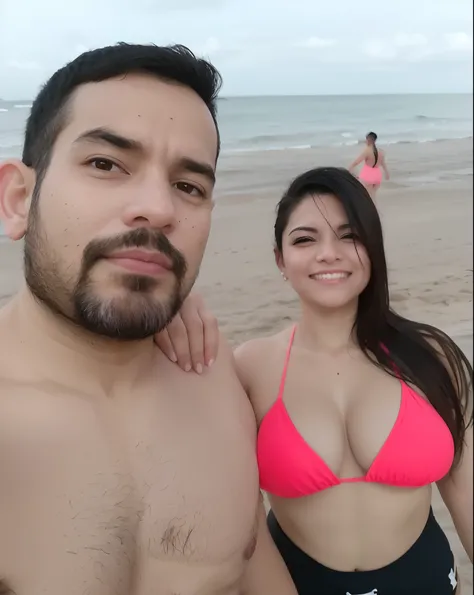 Theres a man and a woman standing on a beach, na praia, foto de praia, em uma praia, posando na praia, na praia, posando em uma praia com o oceano, em uma praia, is wearing a swimsuit, vacation photo, 4 k post, Postagem 4k, em uma praia tropical, na praia,...