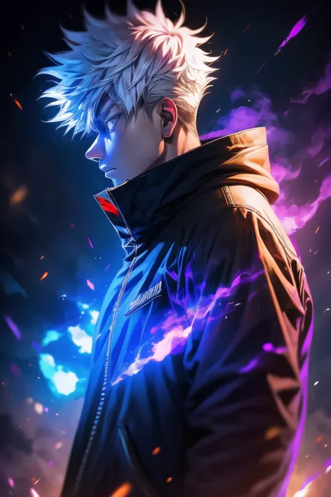 a man with white hair and a purple jacket holding a sword, cyberpunk art inspired by munakata shikō, tumblr, digital art, ufotab...