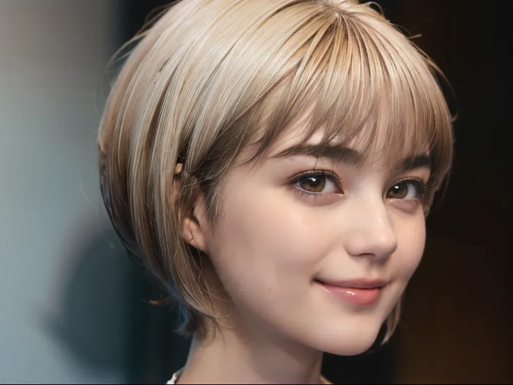 97
(a 20 yo woman,is standing), (A hyper-realistic), (high-level image quality), ((short-hair:1.46)), (Hair smooth), (Gentle smile), (Keep your mouth shut)