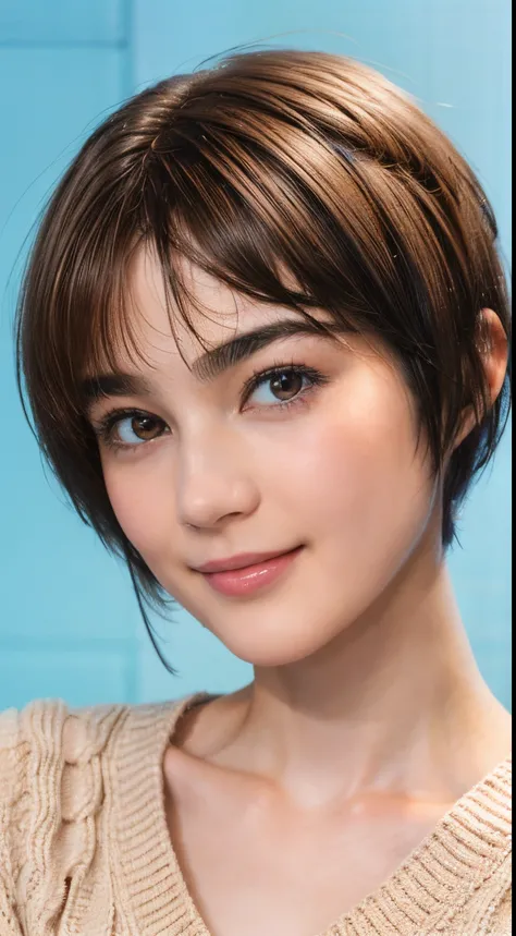 97
(a 20 yo woman,is standing), (A hyper-realistic), (high-level image quality), ((short-hair:1.46)), (Hair smooth), (Gentle smile), (Keep your mouth shut)