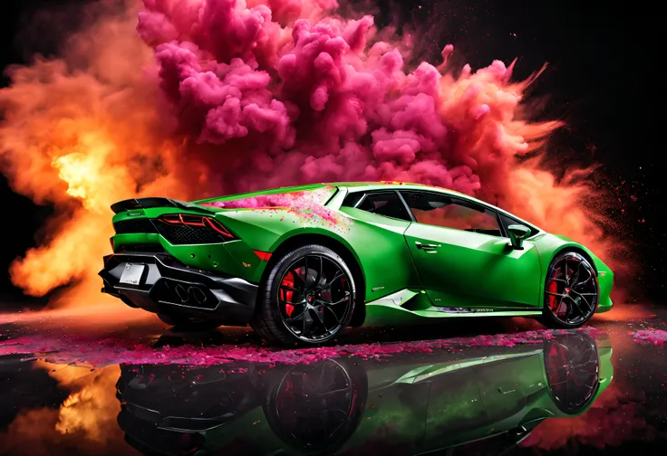 Lamborghini Huracan, Studio background, Paint exploding in the back