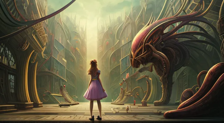 In an alternate version of Alice in Wonderland, in a futuristic story where Alice ((Dakota Fanning)) It&#39;s emotional, talking in profile with a biomechanical cat. The setting takes place in a dystopian world, inspired by the art of Władysław Beksiński a...