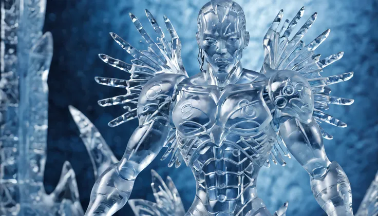 ((ice sculpted beautiful cyborg)), intricate, elegant, highly detailed, majestic, broken glass, (masterpiece, sidelighting, fine...