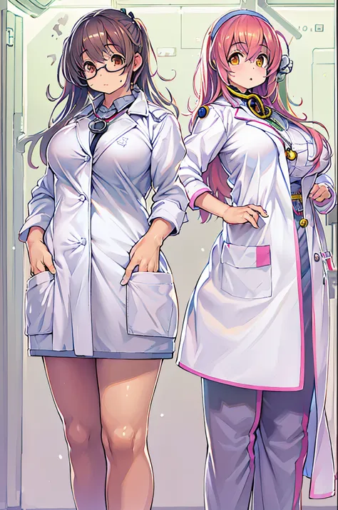 (Best Quality, masutepiece: 1.1), 1 girl、Anime character wearing a white lab coat, Smooth Anime CG Art, with white coat, wearing a white hospital gown, wearing lab coat and a blouse, With a stethoscope, doctor, makoto shinka, wearing lab coat, (doctor), By...