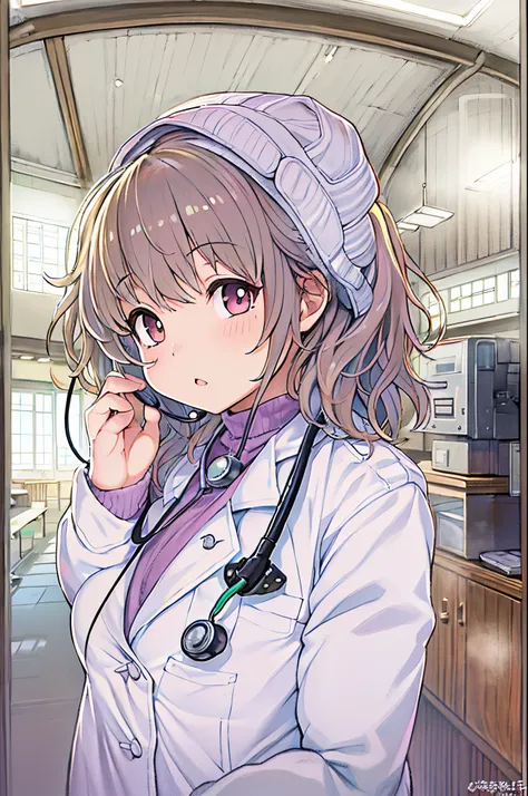 (Best Quality, masutepiece: 1.1), 1 girl、Anime character wearing a white lab coat, Smooth Anime CG Art, with white coat, wearing a white hospital gown, wearing lab coat and a blouse, With a stethoscope, doctor, makoto shinka, wearing lab coat, (doctor), By...