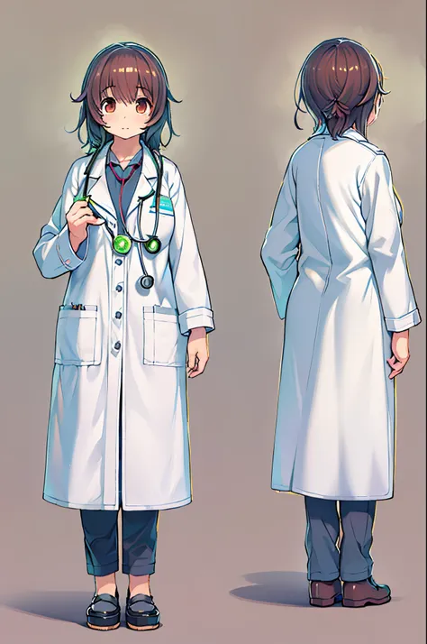 (Best Quality, masutepiece: 1.1), 1 girl、Anime character wearing a white lab coat, Smooth Anime CG Art, with white coat, wearing a white hospital gown, wearing lab coat and a blouse, With a stethoscope, doctor, makoto shinka, wearing lab coat, (doctor), By...