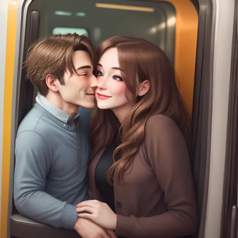 train　a couple　embracing each other