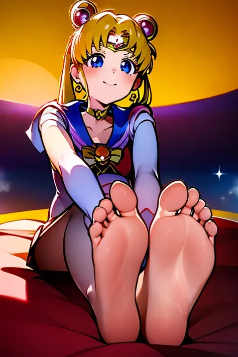 masterpiece, best quality, (1 girl), with sailor moon super sailor moon costume, sitting on the floor, smiling, happy, a big yel...