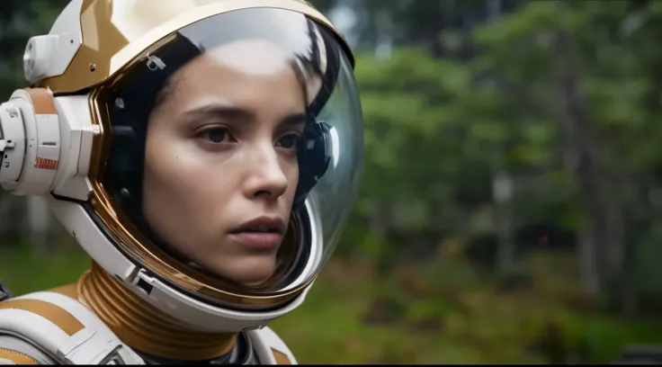 a close up of a person in a space suit with a helmet on, sci-fi movie still, movie still of the alien girl, dramatic sci-fi movie still, sci-fi, sci - fi, zoe kravitz futuristic astronaut, sci - fi film still, 4k movie still, 4 k movie still, zoe kravitz a...