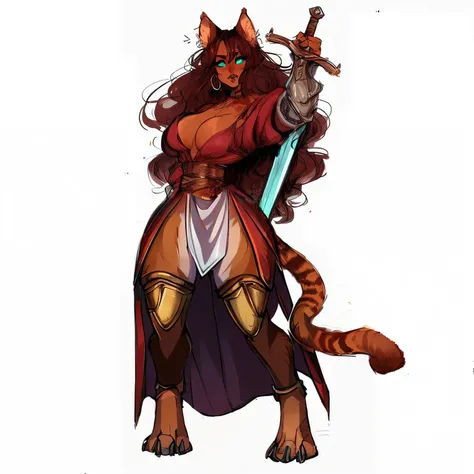 (commission for lineart), official character art, fantasy d&d character, a close up of a woman with a sword and a cat, tabaxi :: rogue, d&d character commission, tabaxi, anthropomorphic female cat, d & d style full body portrait, catgirl, tiefling rogue, t...