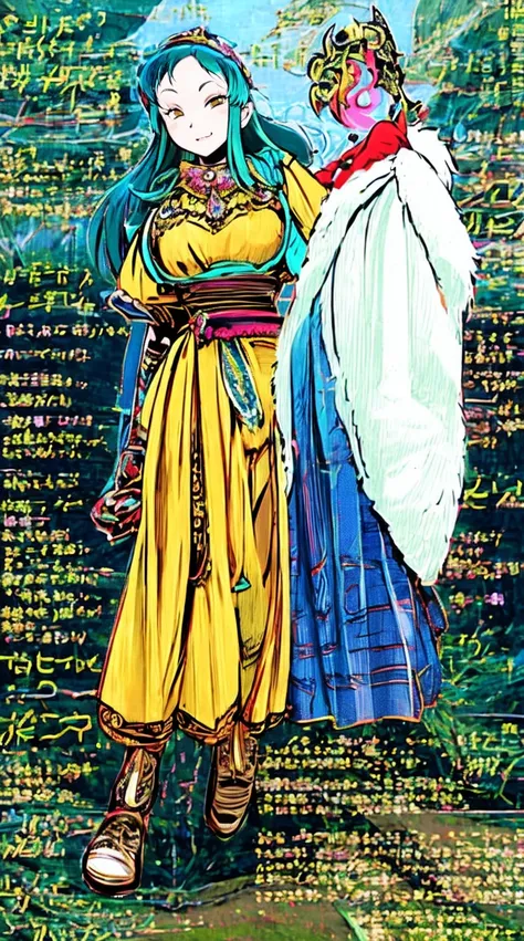 masterpiece, best quality,, corset, breastplate,lum, , urusei yatsura, cloak, pants, pullover kimono,martial pov,, pantyhose, sharpteeth, standing,smile, matial art,, full body, boots , pant, medium breast, pants, pullover,martial pov,god rays, ray tracing...