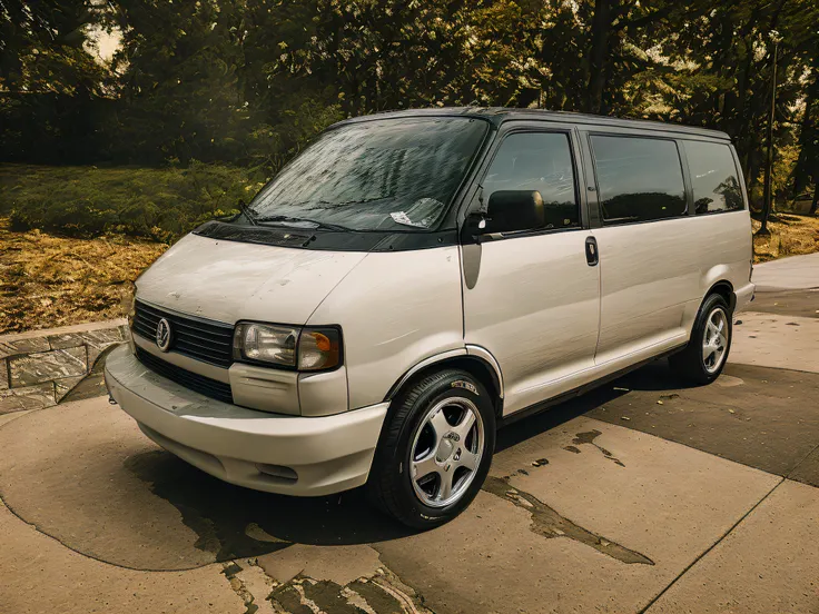 arafed van parked on a concrete driveway with trees in the background, 1996, 1 9 9 6, 1 9 9 7, 1997, 1999, 1 9 9 9, 1 9 9 8, 1998, 1995, 1 9 9 5, 1 9 9 4, 1994