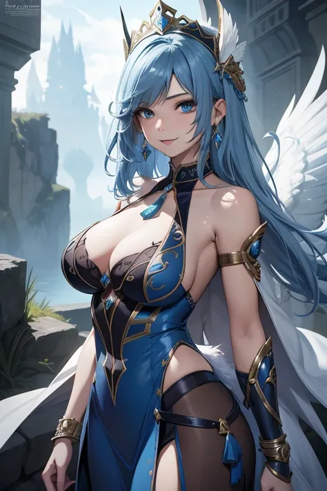 a close up of a woman in a blue dress with a feathered headpiece, detailed fantasy art, epic exquisite character art, 2. 5 d cgi anime fantasy artwork, stunning character art, 4k fantasy art, pale blue armor, highly detailed fantasy art, detailed fantasy d...