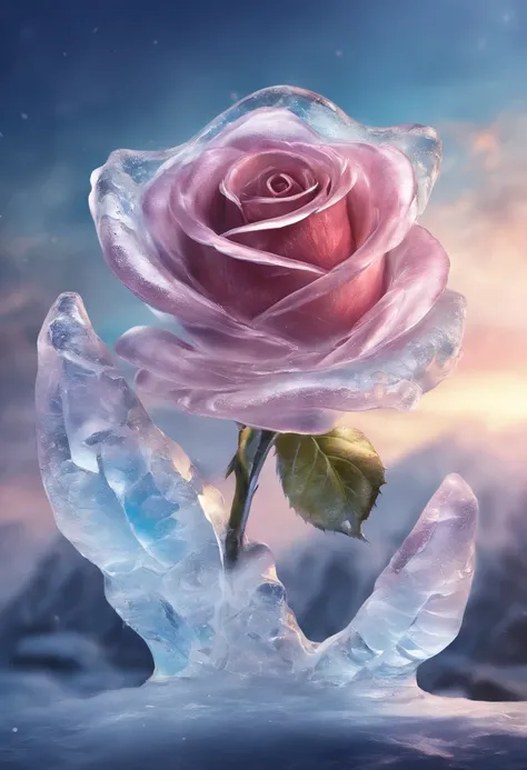 ((a rose ice sculpture made of ice))