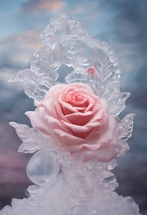 ((a rose ice sculpture made of ice))