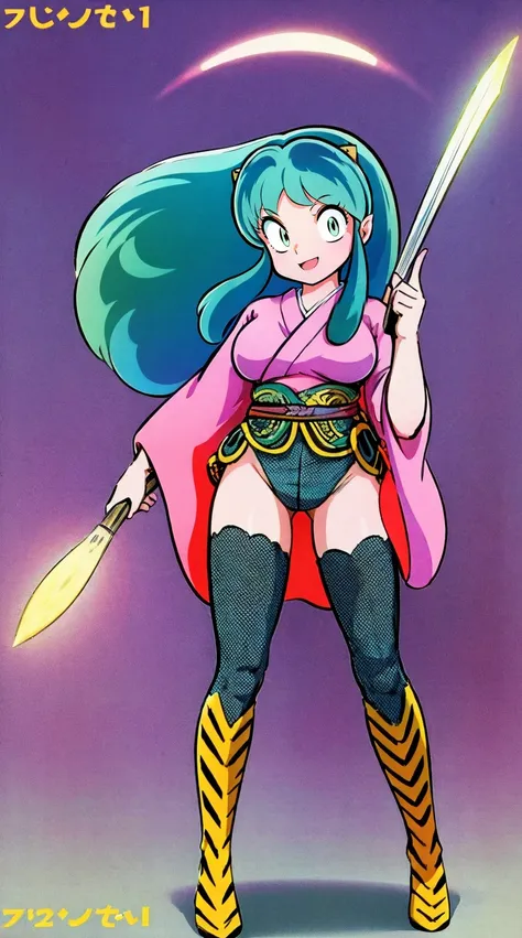 masterpiece, best quality,, corset, breastplate,lum, , urusei yatsura, cloak, pants, pullover kimono,martial pov,, pantyhose, sh...