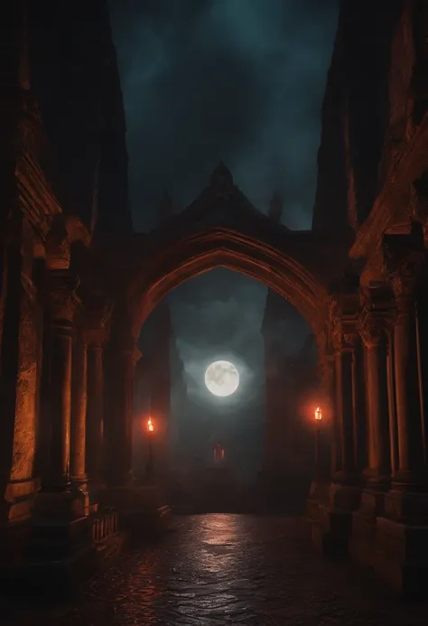 A vampire necromancer, blood moon, ray tracing, masterpiece, best quality, ultra quality, absurd details, best light, best shadow, sharp, sharp image, detailed, extremely detailed, great resolution, 8k, 4k, uhd, particle effects, beautiful effects, vivid c...