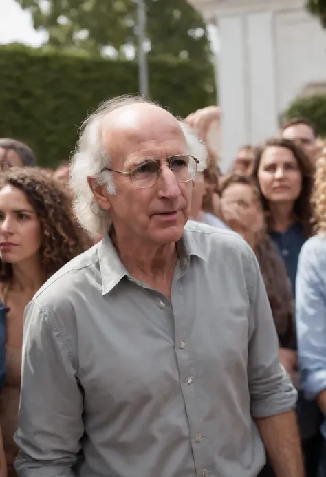 A photo of Larry standing in the middle of a crowded protest rally, larry david protesting,Curb Your Enthusiasm,Larry David, the character from “Curb Your Enthusiasm,” mirrors his real-life counterpart with a casual, often disheveled appearance, typically ...