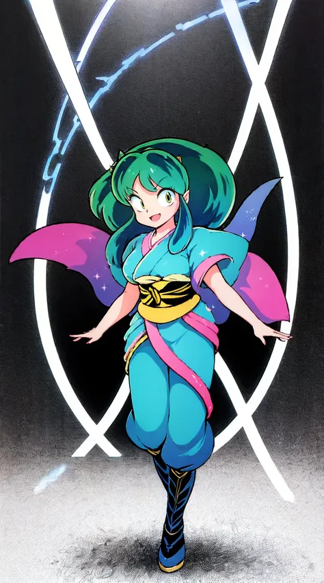 masterpiece, best quality,, corset, breastplate,lum, , urusei yatsura, cloak, pants, pullover kimono,martial pov,, pantyhose, sh...