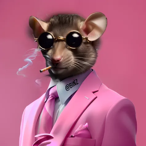 mouse araffe in a pink suit and sunglasses smoking a cigarette, portrait of a pink gang, by Mike Winkelmann, inspired by Mike Winkelmann, pink iconic character, pink power, inspired by Chris LaBrooy, pink vibe, clemens ascher, maxim sukharev, spotted ultra...