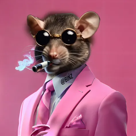 there is a rat in a suit smoking a cigarette, anthropomorphic gangster rat, an anthropomorphic gangster rat, anthropomorphic rat, an anthropomorphic rat, portrait of a rat mad scientist, ratz, bad bunny, portrait of a pink gang, rat man, 3d anthropomorphic...