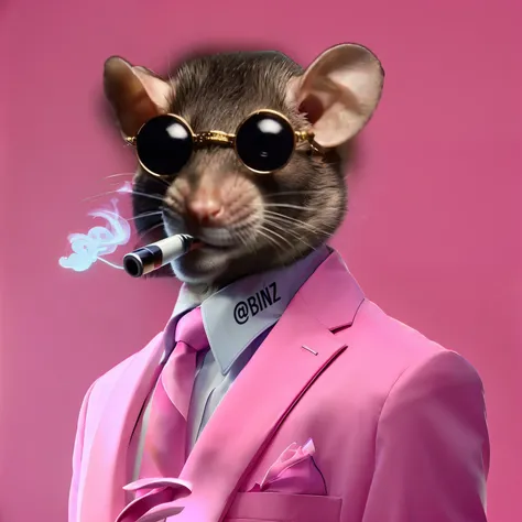 there is a rat in a suit smoking a cigarette, anthropomorphic gangster rat, an anthropomorphic gangster rat, anthropomorphic rat, an anthropomorphic rat, portrait of a rat mad scientist, ratz, bad bunny, portrait of a pink gang, rat man, 3d anthropomorphic...