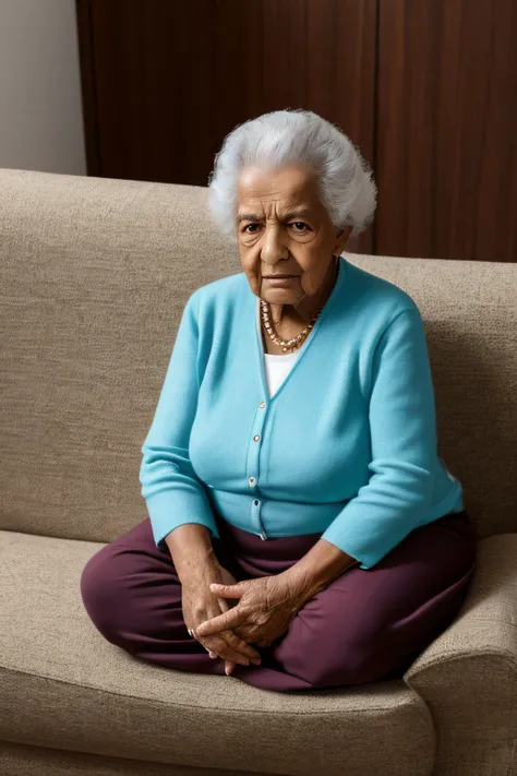 uma encantadora senhora de 90 anos.velha, envelhecida, pele enrrugada, sitting on a couch