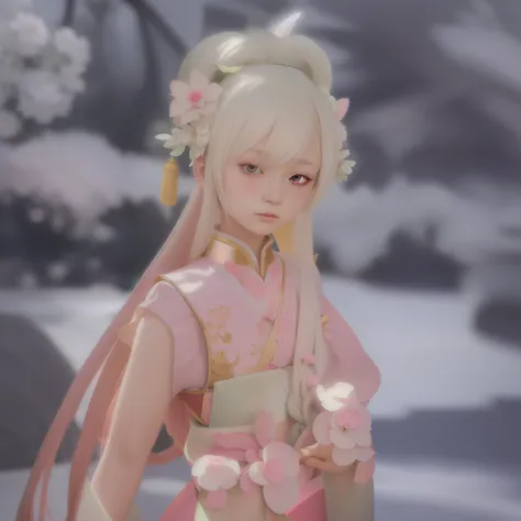 anime girl in a pink dress with a white flower in her hair, a beautiful fantasy empress, pink twintail hair and cyan eyes, inspired by Huang Ji, lunar themed attire, trending on cgstation, anime goddess, palace ， a girl in hanfu, inspired by Ma Yuanyu, clo...