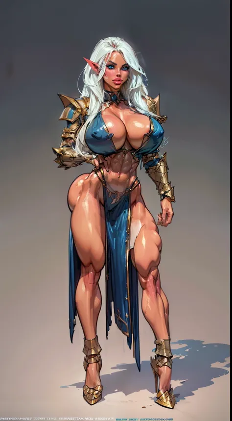 1girl, sehele style, anime style, (((dark elf))) (((light blue skin:1.0))) and (((smoldering eyes))). Her ((bald:1.2)), no hair, ((no hair)), 8k, 4k, Unreal Engine 5, octane render, trending on pixiv, fanbox, skeb, (((gold knight armor))), masterpiece, ((8...