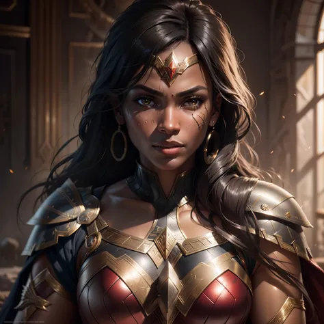 black wonder woman, (Realistic:1.3), Finely detailed, quality, Rembrandt lighting, (masutepiece:1.2), (Photorealistic:1.2), (Best Quality), (Detailed skin:1.3), (Intricate details), Dramatic, Ray tracing,