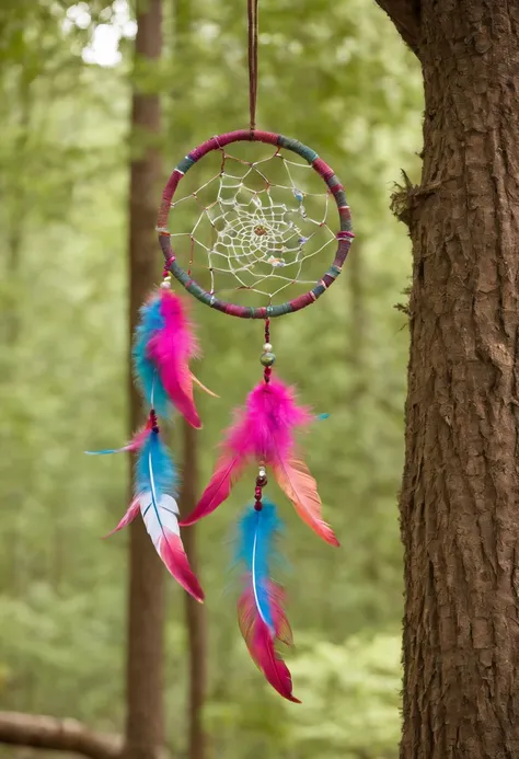 A close-up photo of a handmade dream catcher with intricate beadwork and feathers, hanging from a tree branch in a lush forest.,original,Tyler, a die-hard Burning Man enthusiast, is easily recognizable with his eclectic attire, often adorned with neon colo...