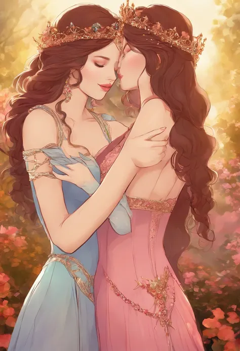 A  beautiful and sexy princess and her twin sister who is her lover embracing and making out