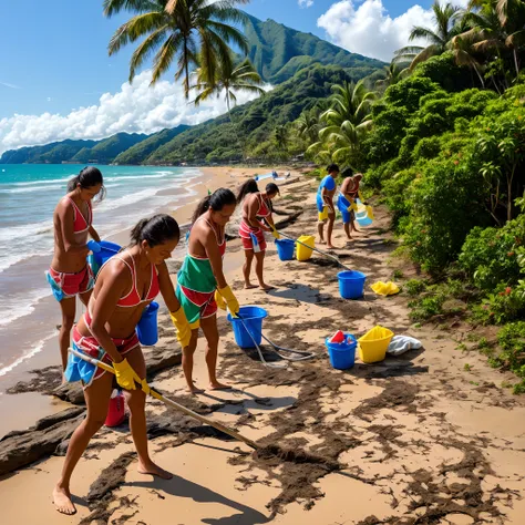 Cleaning models in Ilhabela, on the coast of São Paulo