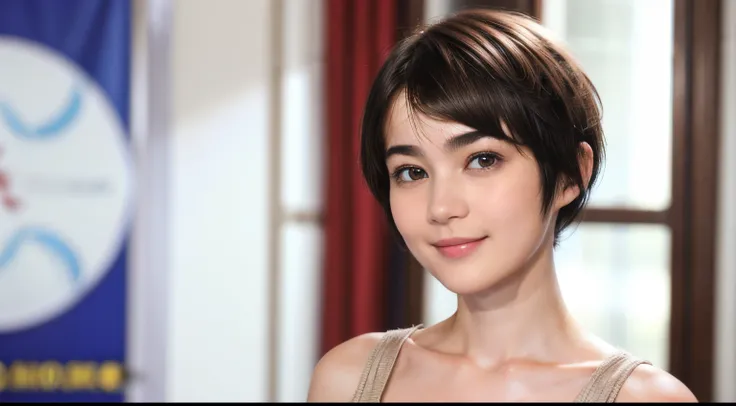 97
(a 20 yo woman,is standing), (A hyper-realistic), (high-level image quality), ((short-hair:1.46)), (Hair smooth), (Gentle smile), (Keep your mouth shut)