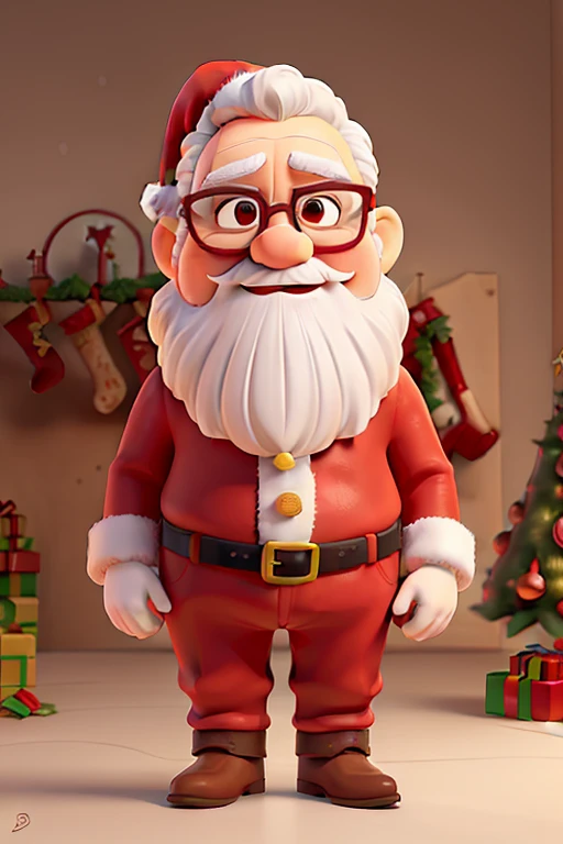 Obra-prima, de melhor qualidade,papai Noel gordo,with glasses red Santa Claus clothes,cinto preto,eyeglass,botas pretas,next to a Christmas tree