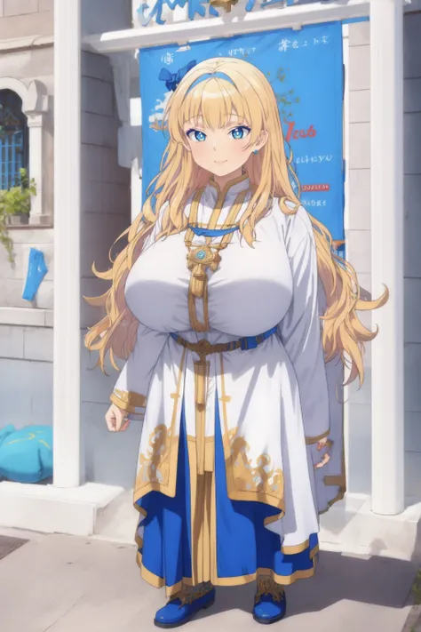 galko,1girl, solo,woman-medieval-cloths,priestess, full body, gyaru, huge breast, curvy, tunic