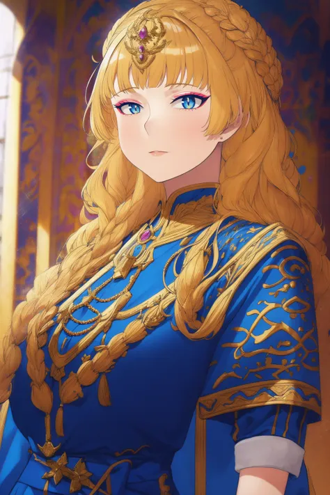 (best quality,4k,highres),detailed eyes,detailed lips,ultra-detailed face,wavy long hair,beautiful detailed eyes,beautiful detailed lips,extremely detailed eyes and face,longeyelashes,woman-medieval-cloths,priestess,curvy,tunic,galko,girl, solo,priestess o...