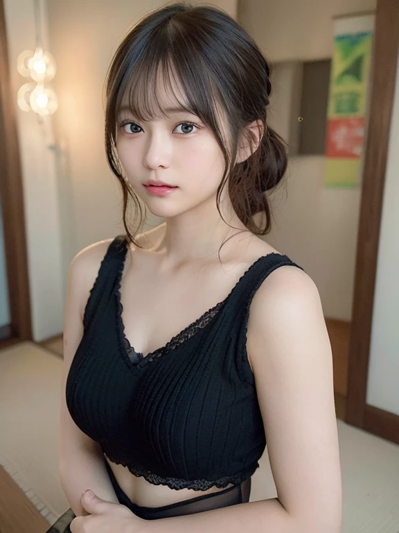 portrait of a japanese teen,(Best Quality,4K,8K,hight resolution,masutepiece:1.2),Ultra-detailed,(Realistic,Photorealistic,Photorealsitic:1.37),cute-style,Dribbling High Detail 8K,Studio Lighting - V 6, Black underwear, Sheer clothes,Random Faces, Random c...