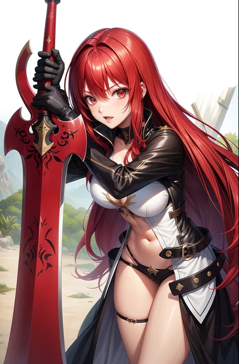 Menina do anime com cabelo vermelho segurando uma espada e uma espada, Rias Gremory, female redhead templar, Erza Scarlet como uma pessoa real, Arte Zerochan, com espada grande, menina anime sedutora, (menina anime), badass anime 8 k, segurando uma espada ...