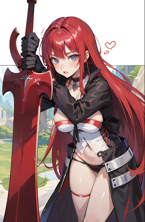 Menina do anime com cabelo vermelho segurando uma espada e uma espada, Rias Gremory, female redhead templar, Erza Scarlet como uma pessoa real, Arte Zerochan, com espada grande, menina anime sedutora, (menina anime), badass anime 8 k, segurando uma espada ...